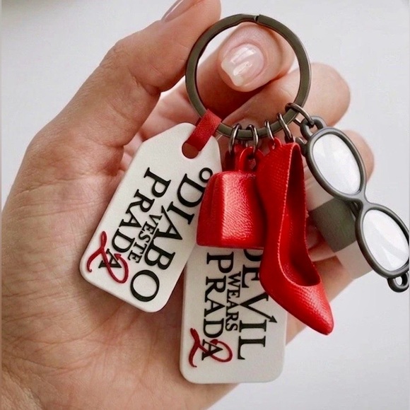 Prada Accessories - THE DEVIL WEARS PRADA Red Keychain with White Logo Tags. NEW